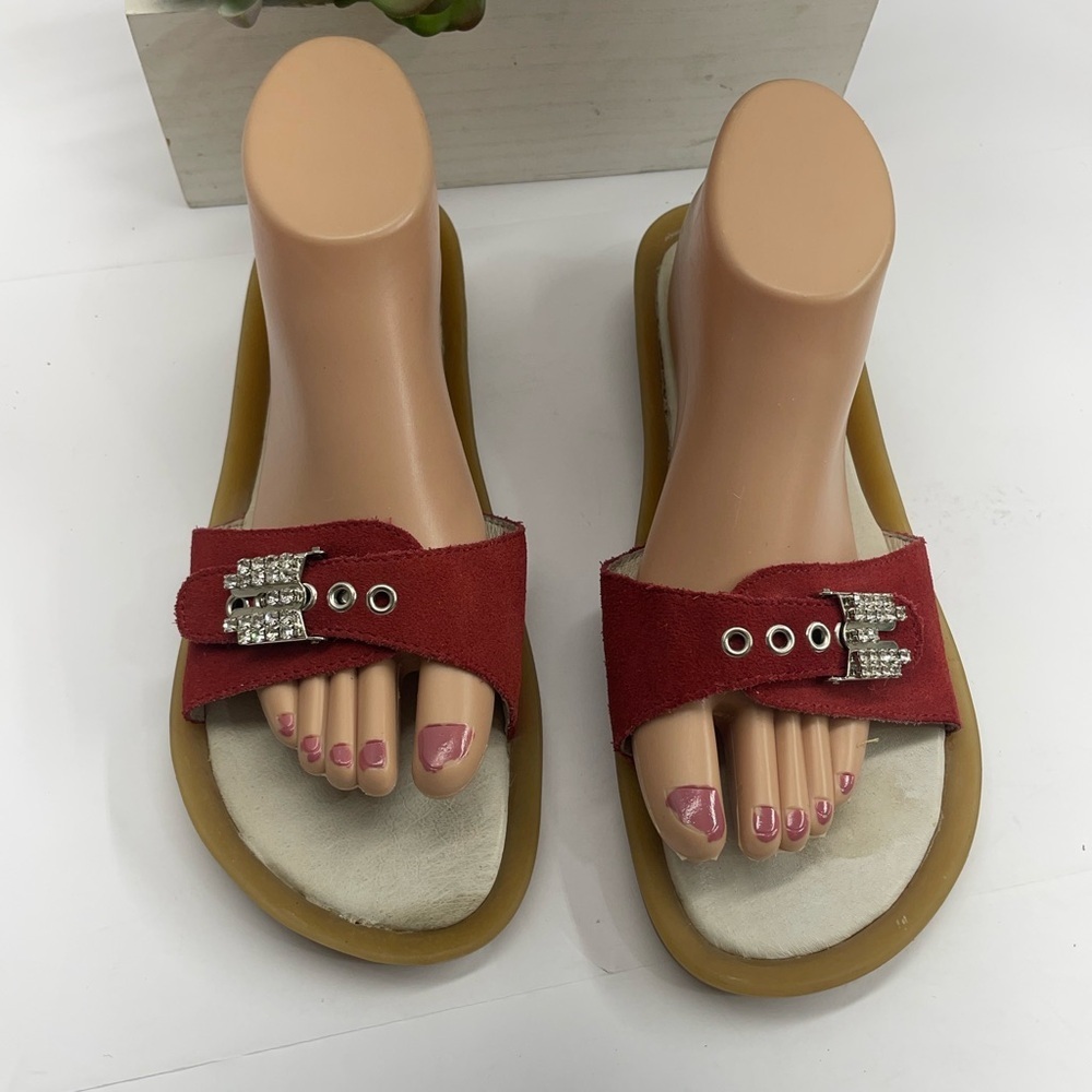 Emu Red Slide Sandals with Rhinestone Detail